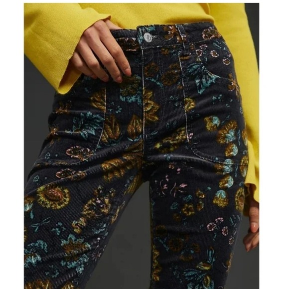 Pilcro Denim - Anthropologie Pilcro The Icon Flare Low Rise Corduroy Jeans Navy Floral Women 31